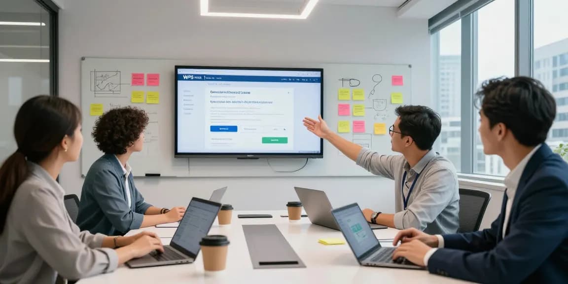Team collaborating on WPS Download benefits in a modern office setting.