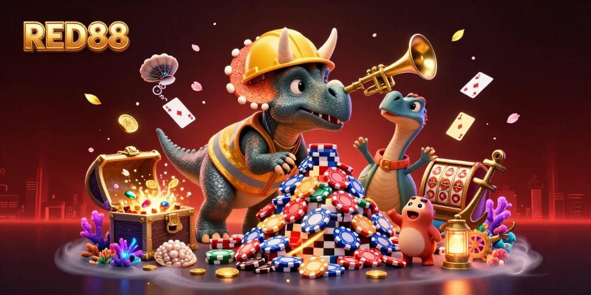Engage with RED88 by building poker chip pyramids and playing dynamic casino games.
