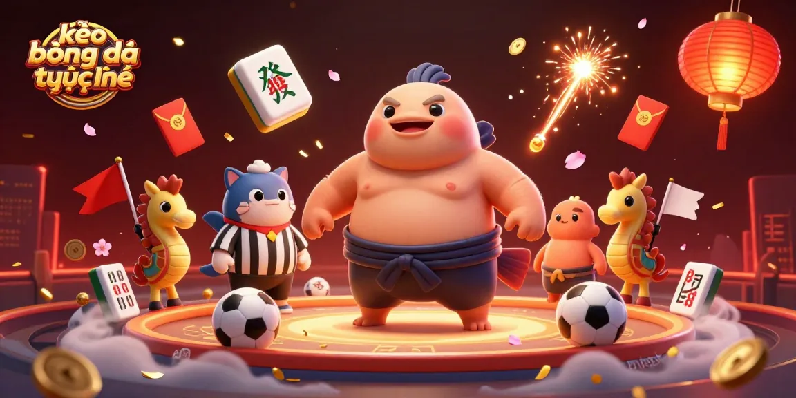 Experience thrilling kèo bóng đá trực tuyến as a fugu in sumo gear showcases sports excitement in a lively underwater scene.