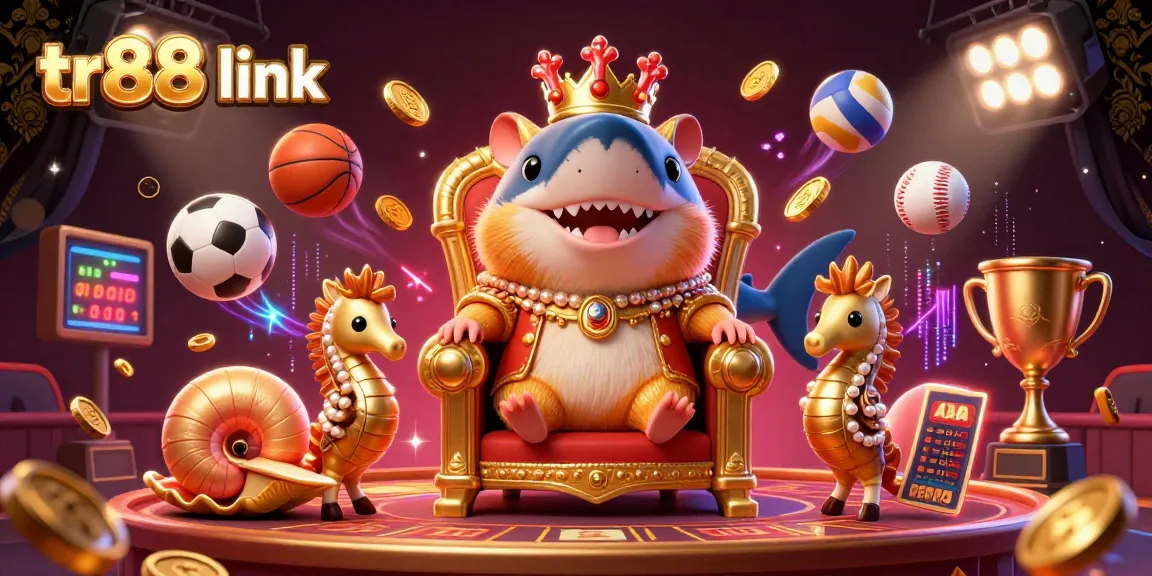 Engage with the thrilling atmosphere of tr88 link featuring a golden hamster king amidst vibrant casino elements for gamblers.