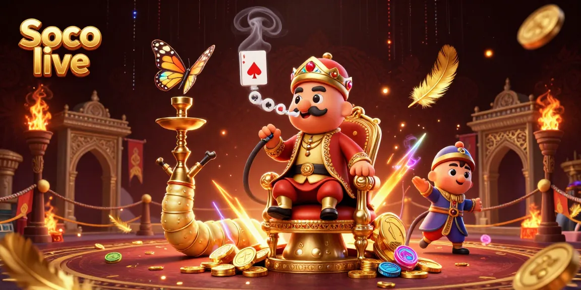 Bet on Soco live with a vibrant 3D scene featuring a caterpillar hookah-master amidst gambling symbols and rich visuals.