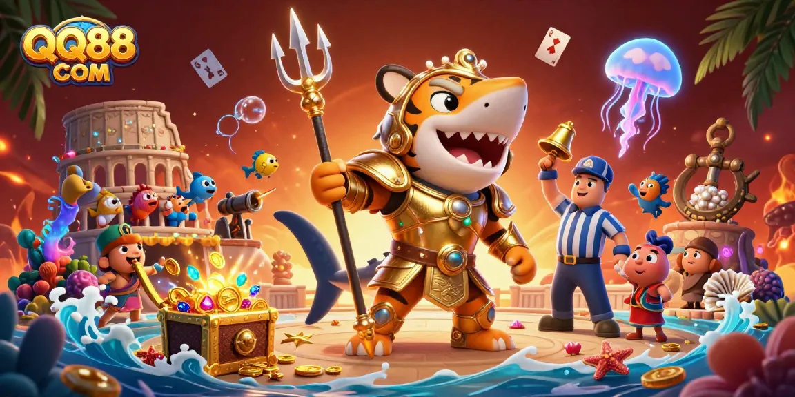 Experience thrilling action with QQ88 COM in this vibrant underwater casino scene.