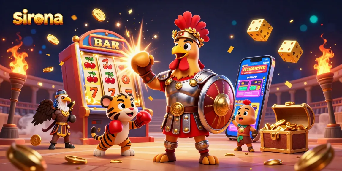 Engage with sirona's thrilling casino experience featuring a gladiator rooster and vibrant game elements.