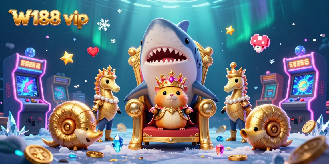 Join the W188 vip adventure with vibrant 3D casino elements and characters in an underwater realm.