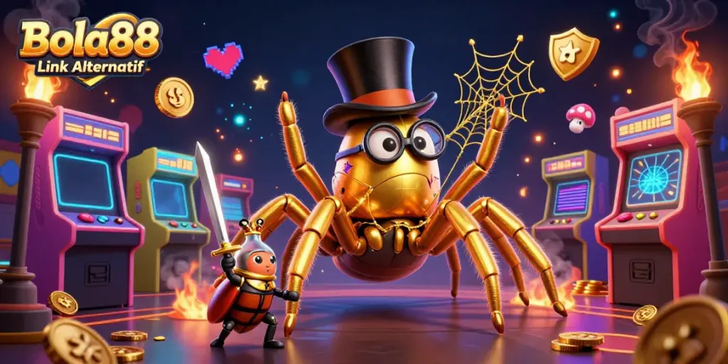 Experience the excitement of Bola88 Link Alternatif with this vibrant casino-themed illustration.