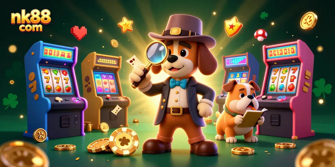 Join the excitement with nk88 com as a detective and companion uncover casino treasures amidst vibrant game elements.