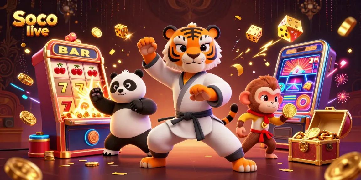 Experience the thrill of Soco live with 3D cartoon characters and dynamic casino elements.