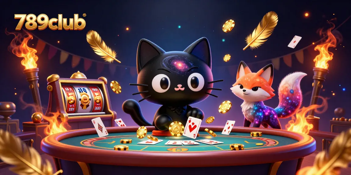 Engage in cosmic wins with 789clubb at a vibrant casino scene featuring playful characters and dynamic gaming elements.