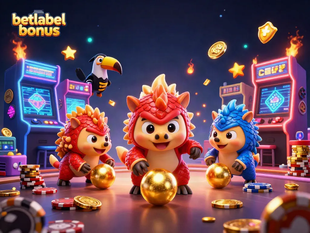 Experience the exciting betlabel bonus as rival pangolins roll into golden balls, evoking vibrant casino energy.