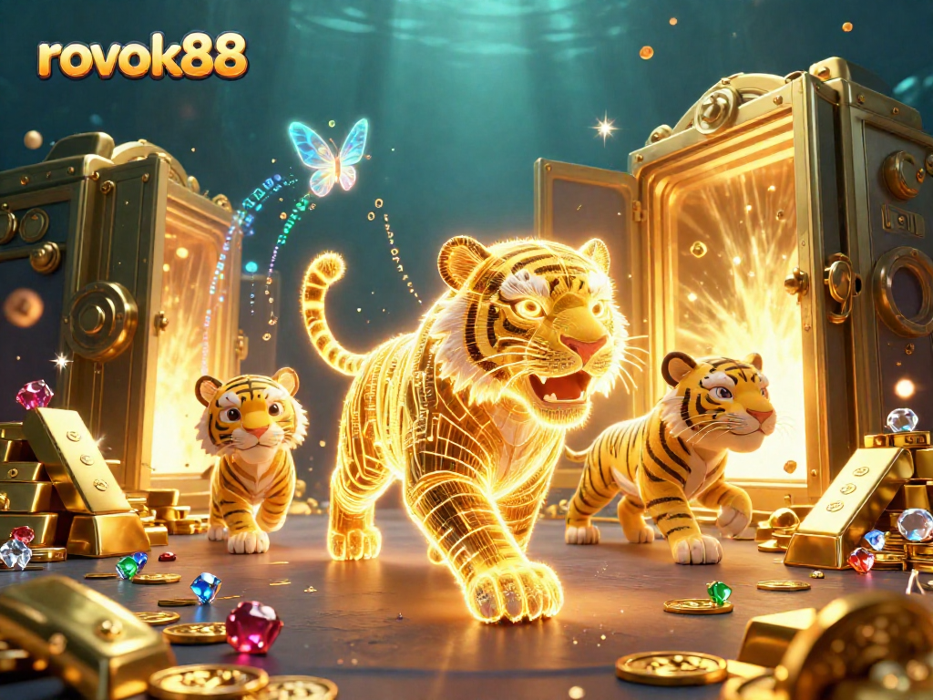 Experience thrilling gaming at rokok88 with a golden tiger in a dazzling digital casino.