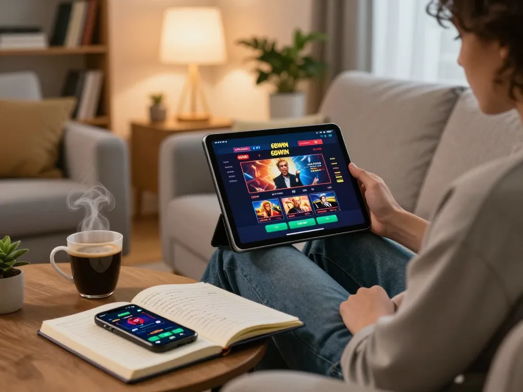 Engaging in online gaming on tablet at trang chủ 68win with strategies and cozy atmosphere.