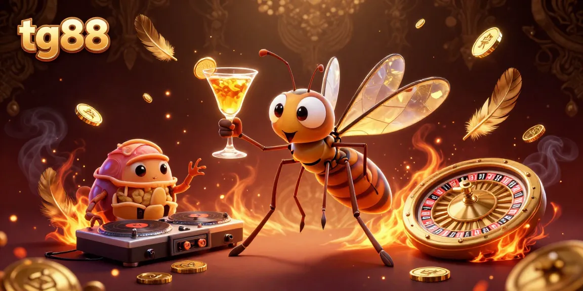 Experience tg88's dynamic casino scene with a vibrant frozen mosquito mascot in action.